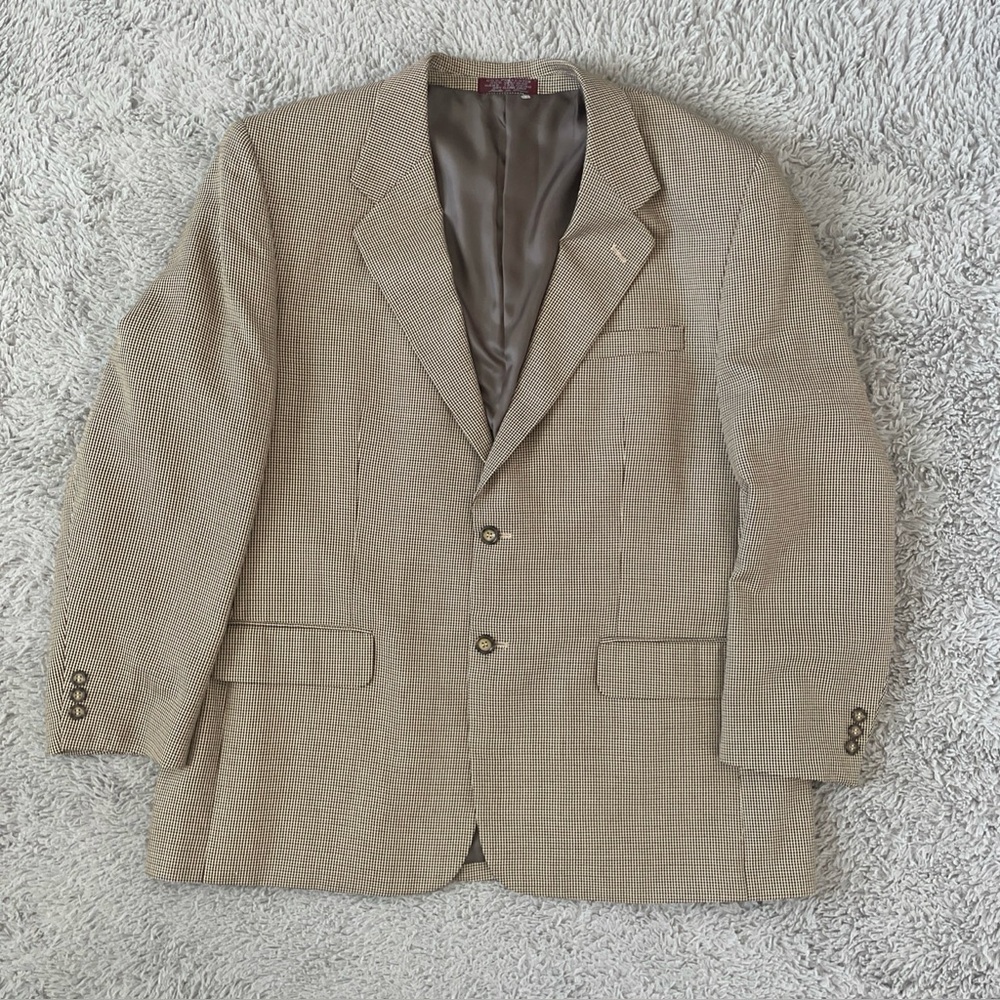 NWT Cordovan & Grey Lt. Brown Check Polyester Jacket Sport Coat Sz 48R Classic